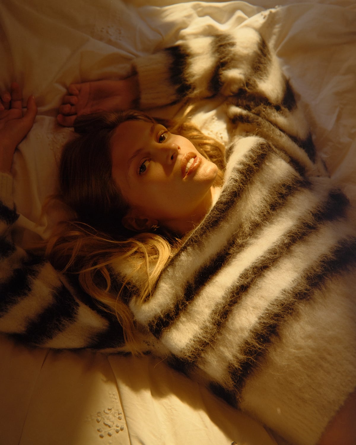 Hairy Knit Fitted Sweater, Marine Stripe. Image #3