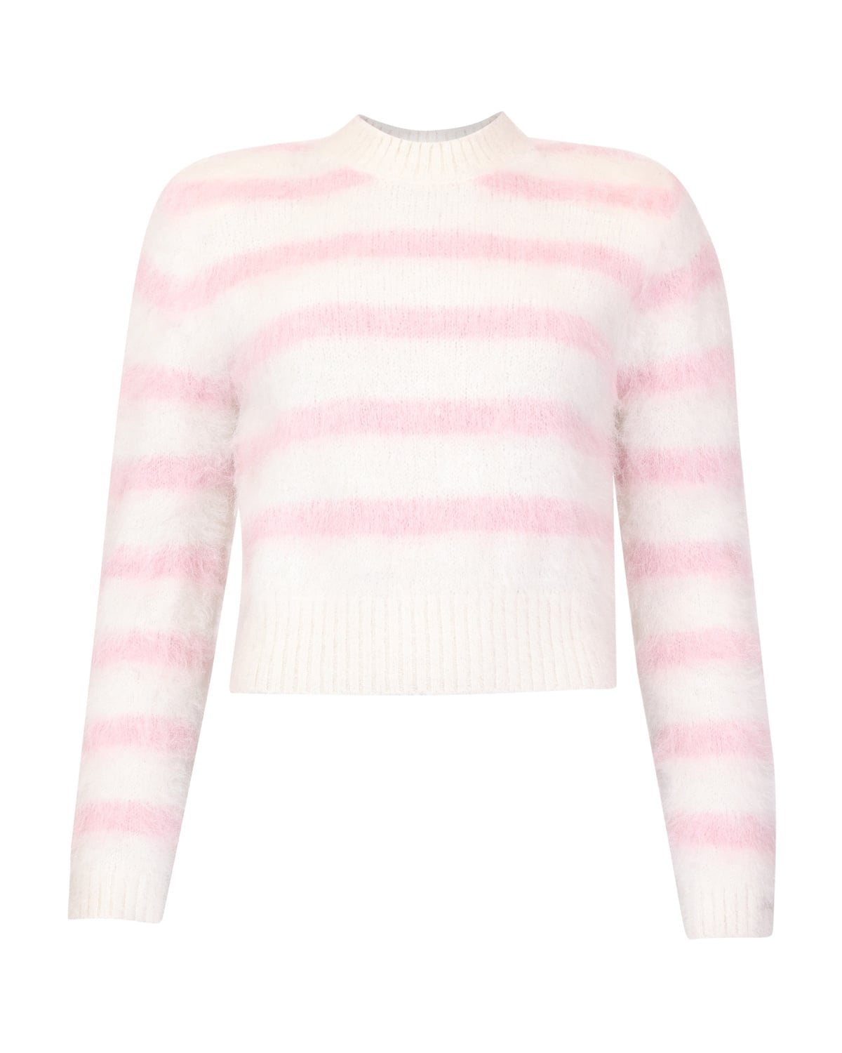 Hairy Knit Fitted Sweater, Pink Stripe. Image #1