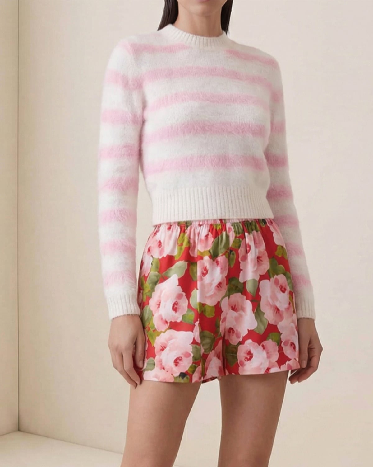Hairy Knit Fitted Sweater, Pink Stripe. Image #4