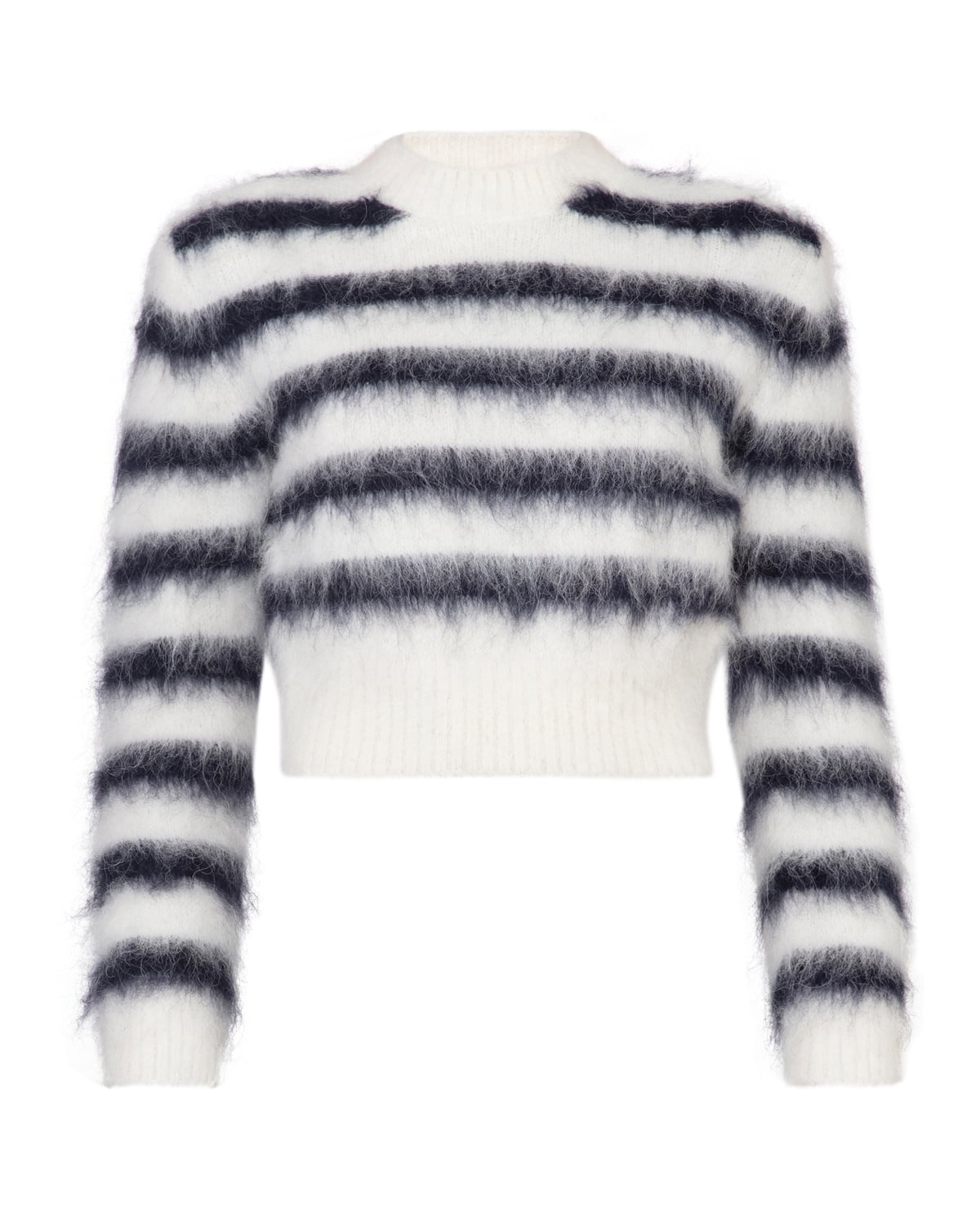 Hairy Knit Fitted Sweater, Marine Stripe. Image #1