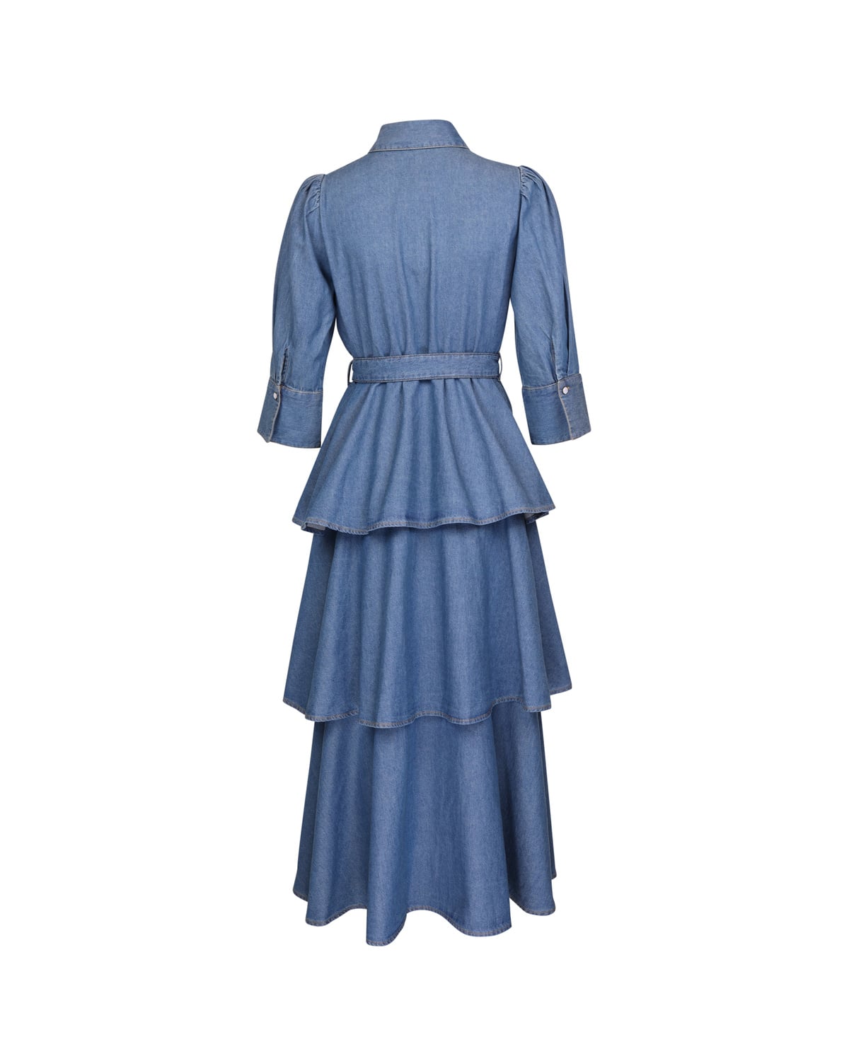 Denim Flounce Dress, French Blue. Image #4