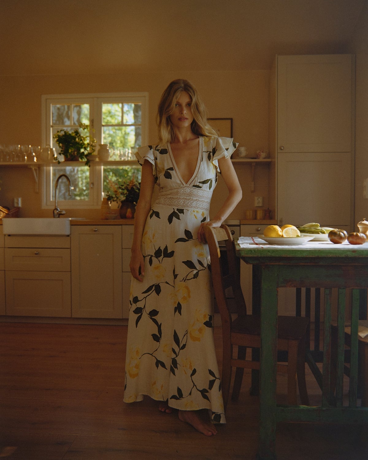 Linen V-Neck Dress, Sunlight. Image #1