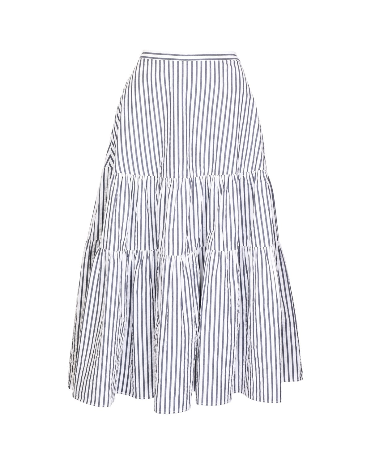 Seersucker Midi Skirt, Marine Stripe. Image #1