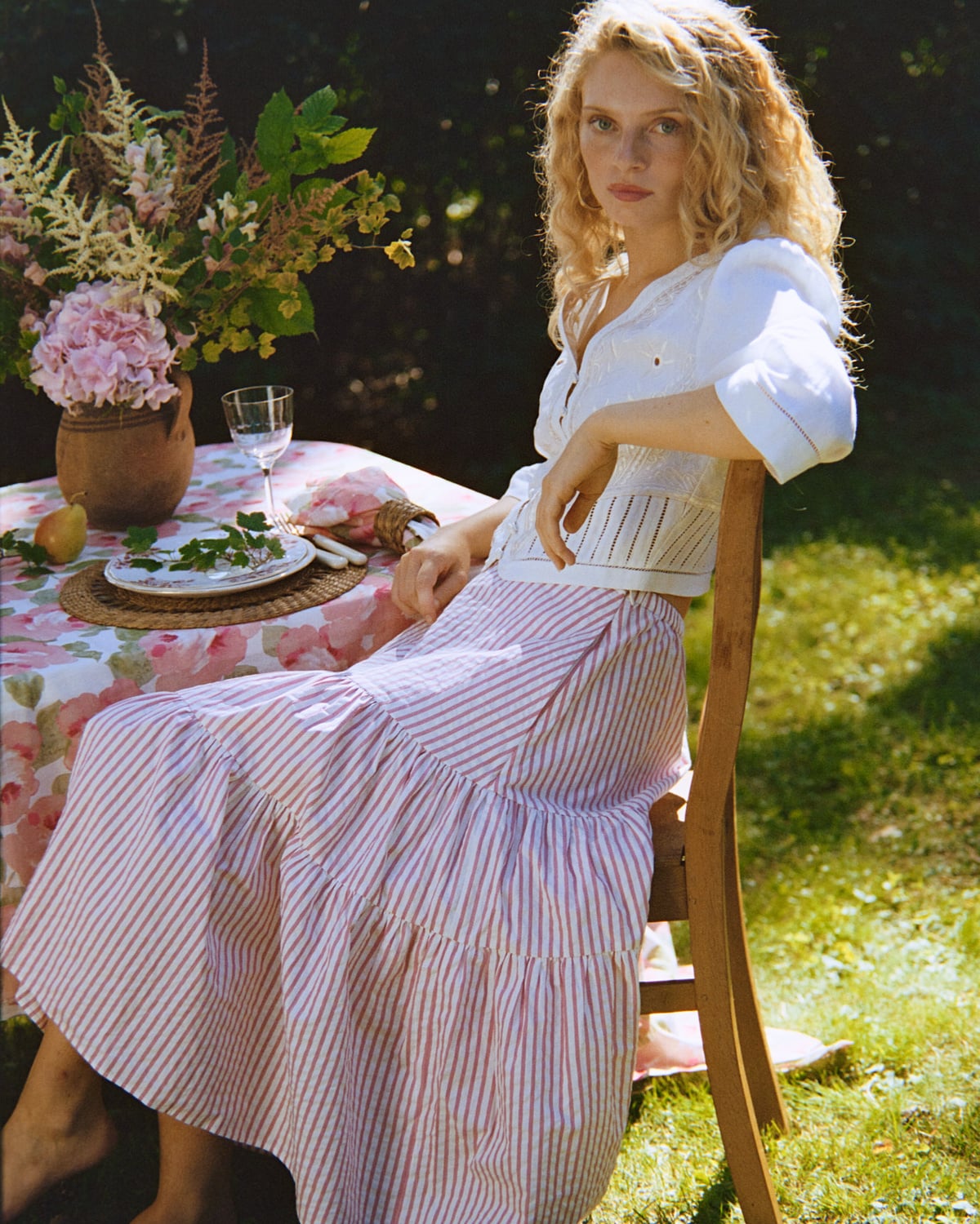 Seersucker Midi Skirt, Pink Stripe. Image #1