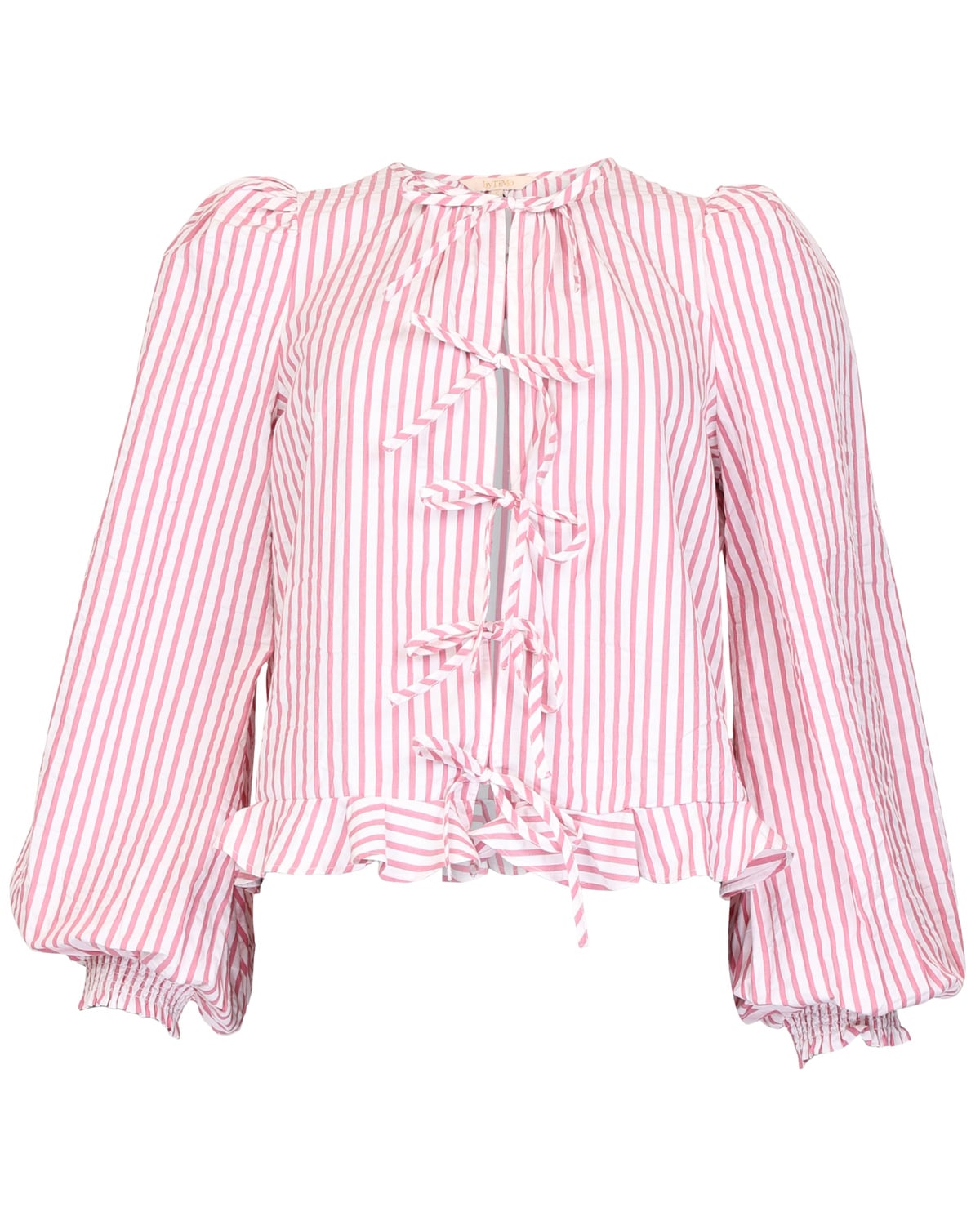 Seersucker Bow Blouse, Pink Stripe. Image #1