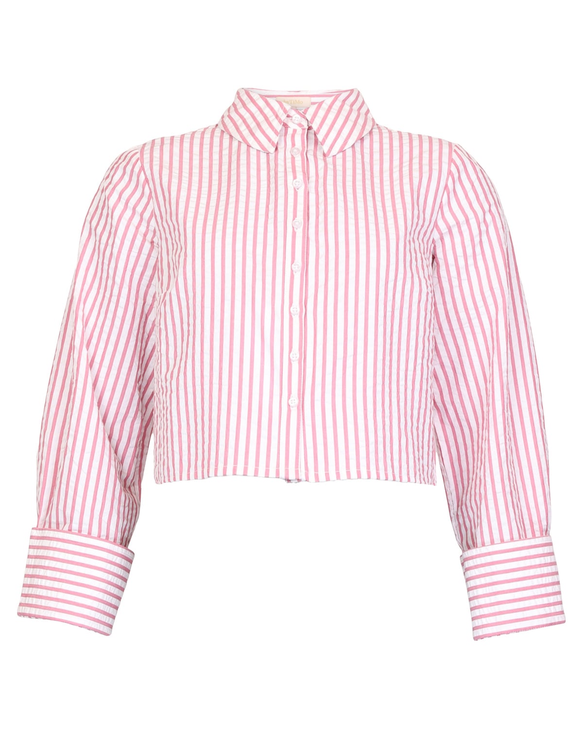 Seersucker Cropped Shirt, Pink Stripe. Image #1