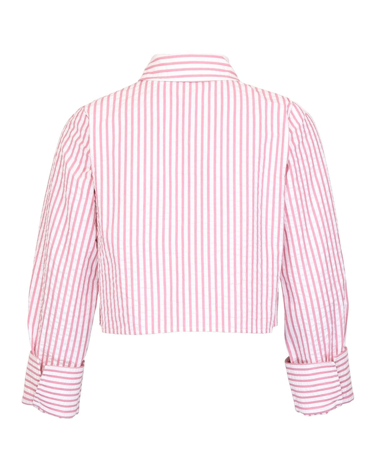 Seersucker Cropped Shirt, Pink Stripe. Image #2