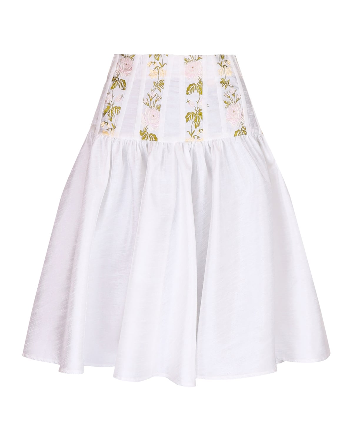 Taffeta Embroidered Skirt, White. Image #1