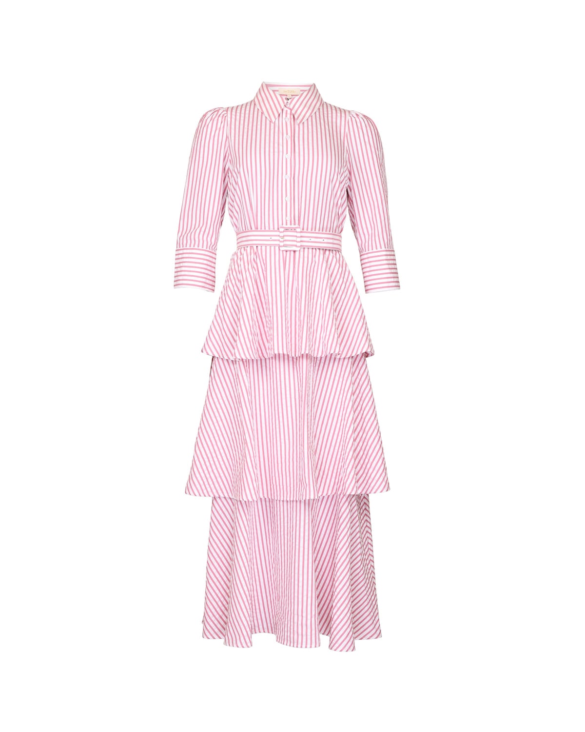 Seersucker Flounce Dress, Pink Stripe. Image #1