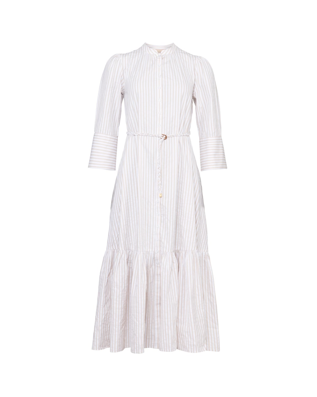 Seersucker Button-Down Dress, Khaki Stripe. Image #1