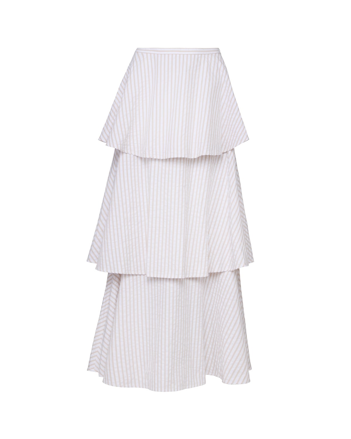 Seersucker Flounce Skirt, Khaki Stripe. Image #1
