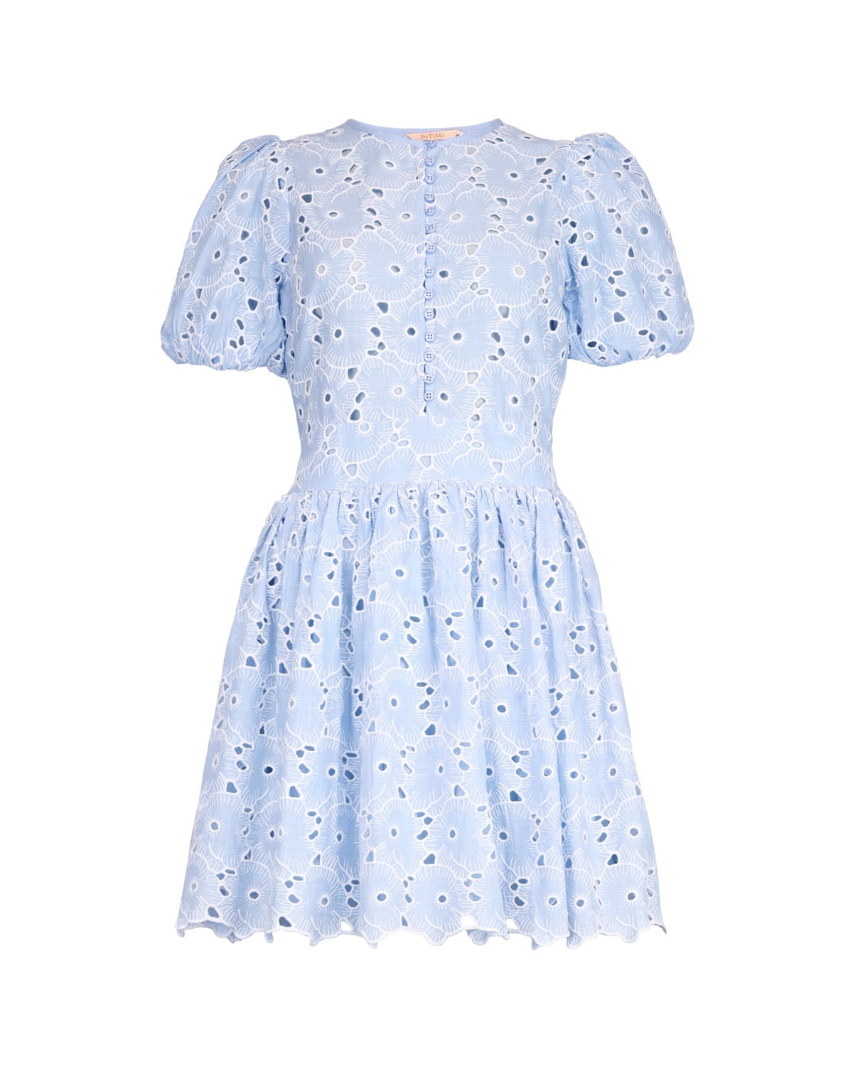 Broderie Anglaise Puffed Dress, Light Blue. Image #1