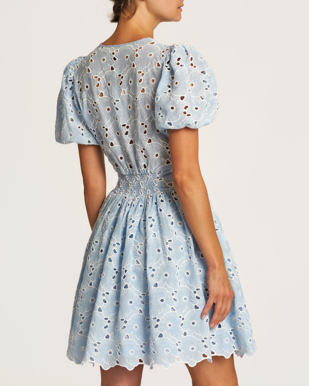 Broderie Anglaise Puffed Dress, Light Blue. Image #3
