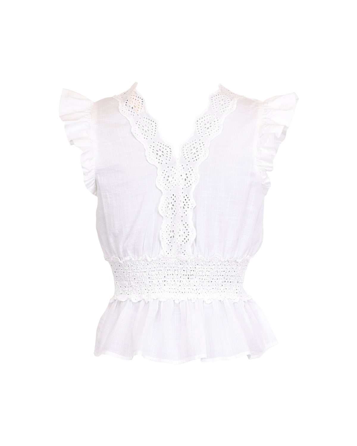 Cotton Slub Flounce Top, White. Image #2
