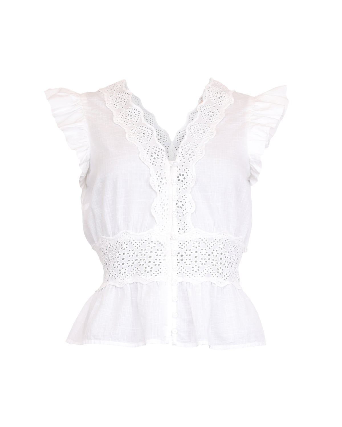 Cotton Slub Flounce Top, White. Image #1