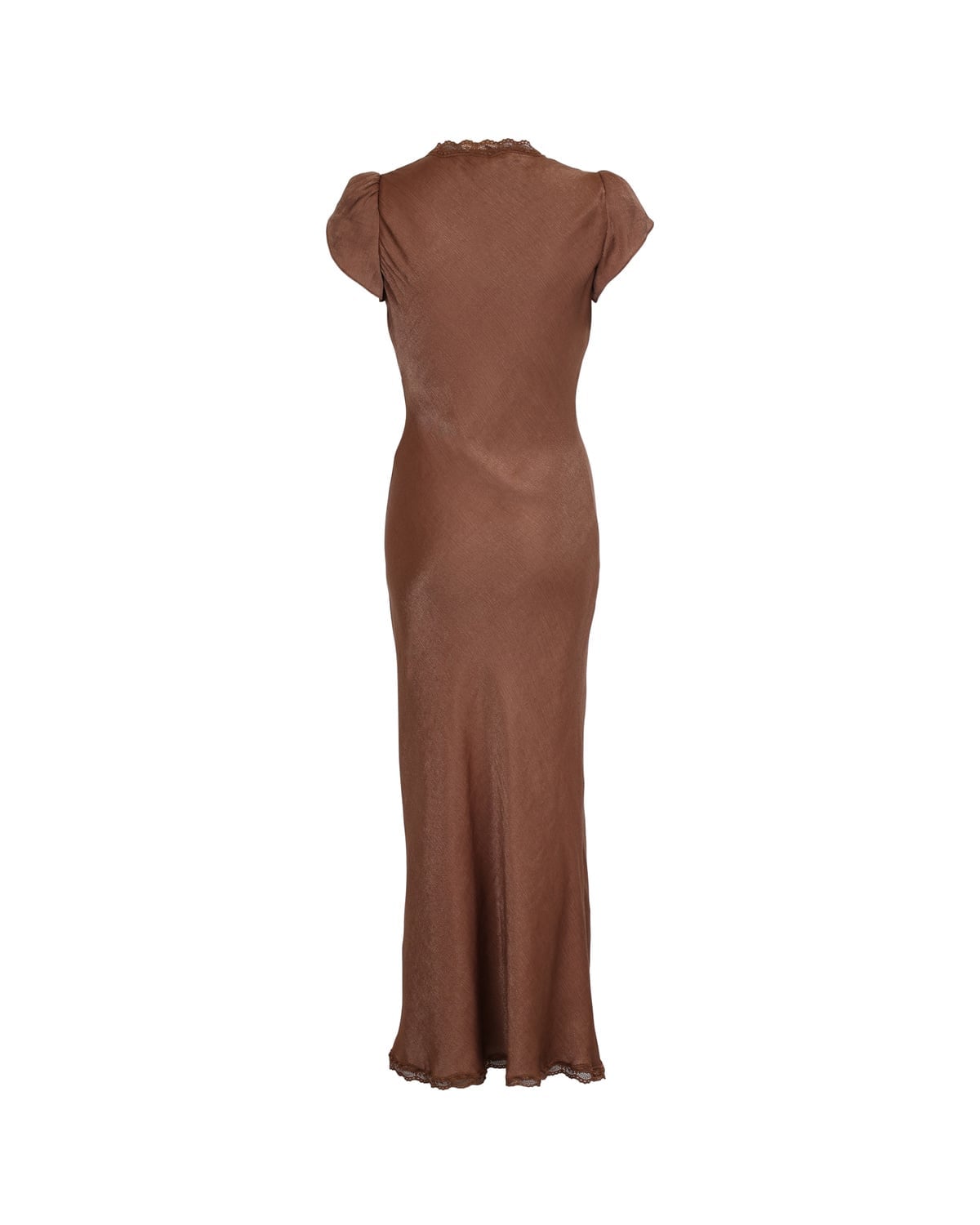 Shiny V-Neck Dress, Brown. Image #2