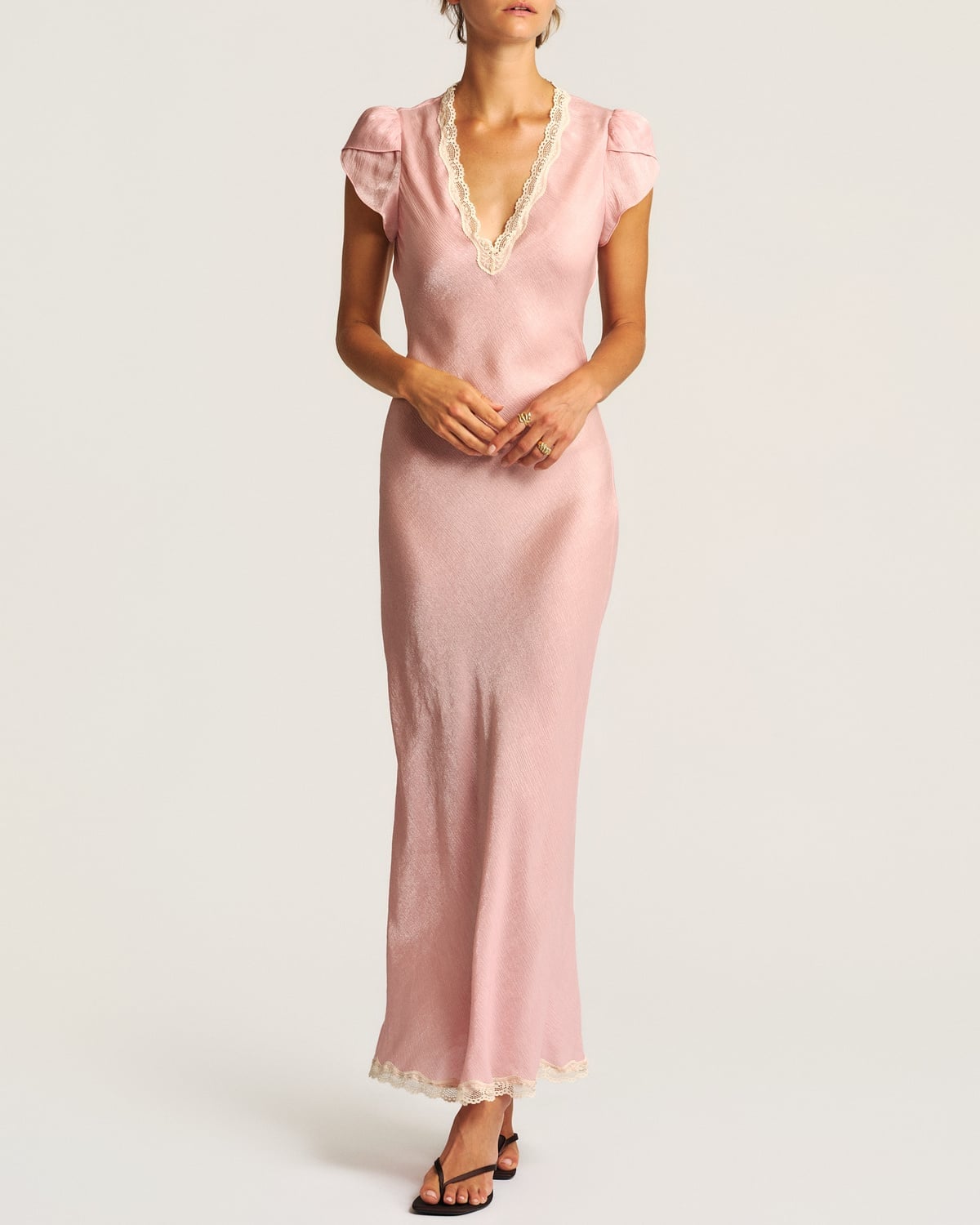 Shiny V-Neck Dress, Dusty Pink. Image #2
