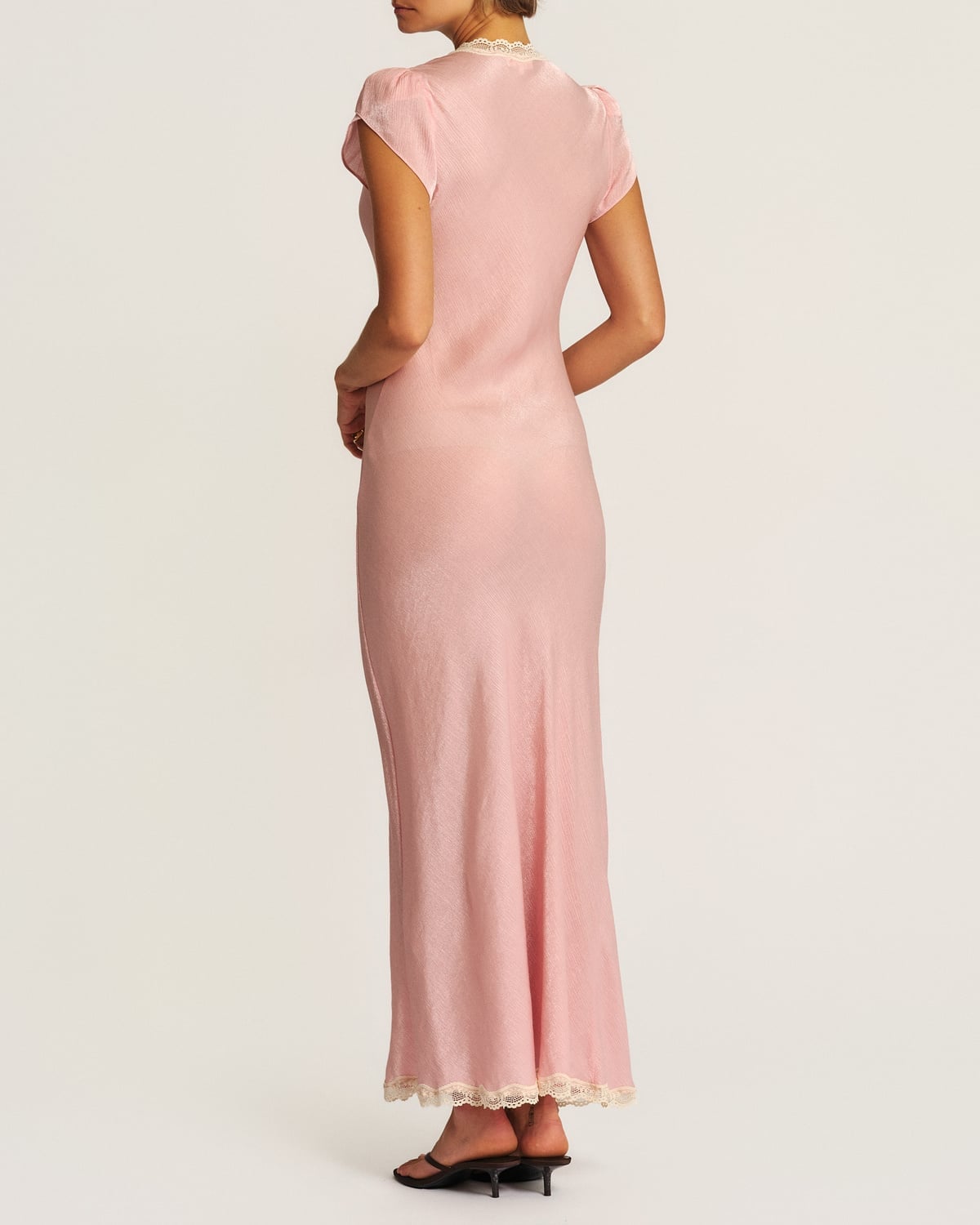 Shiny V-Neck Dress, Dusty Pink. Image #3