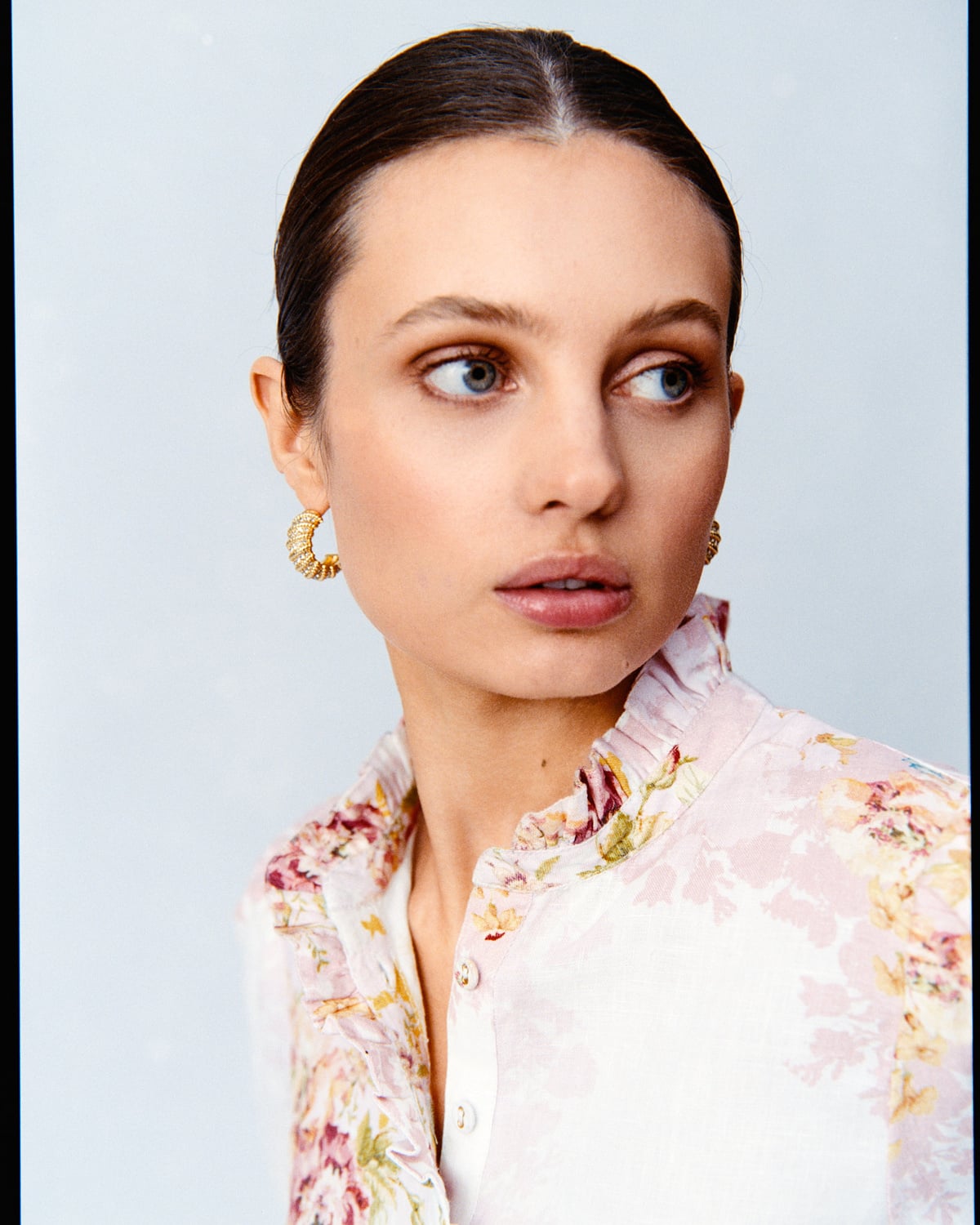 Linen Ruffle Blouse, Rose Amore. Image #1