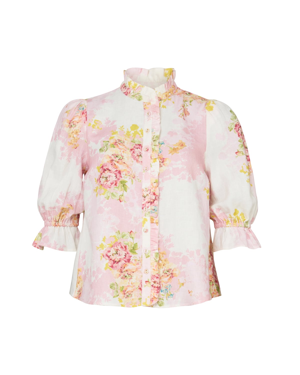 Linen Ruffle Blouse, Rose Amore. Image #2