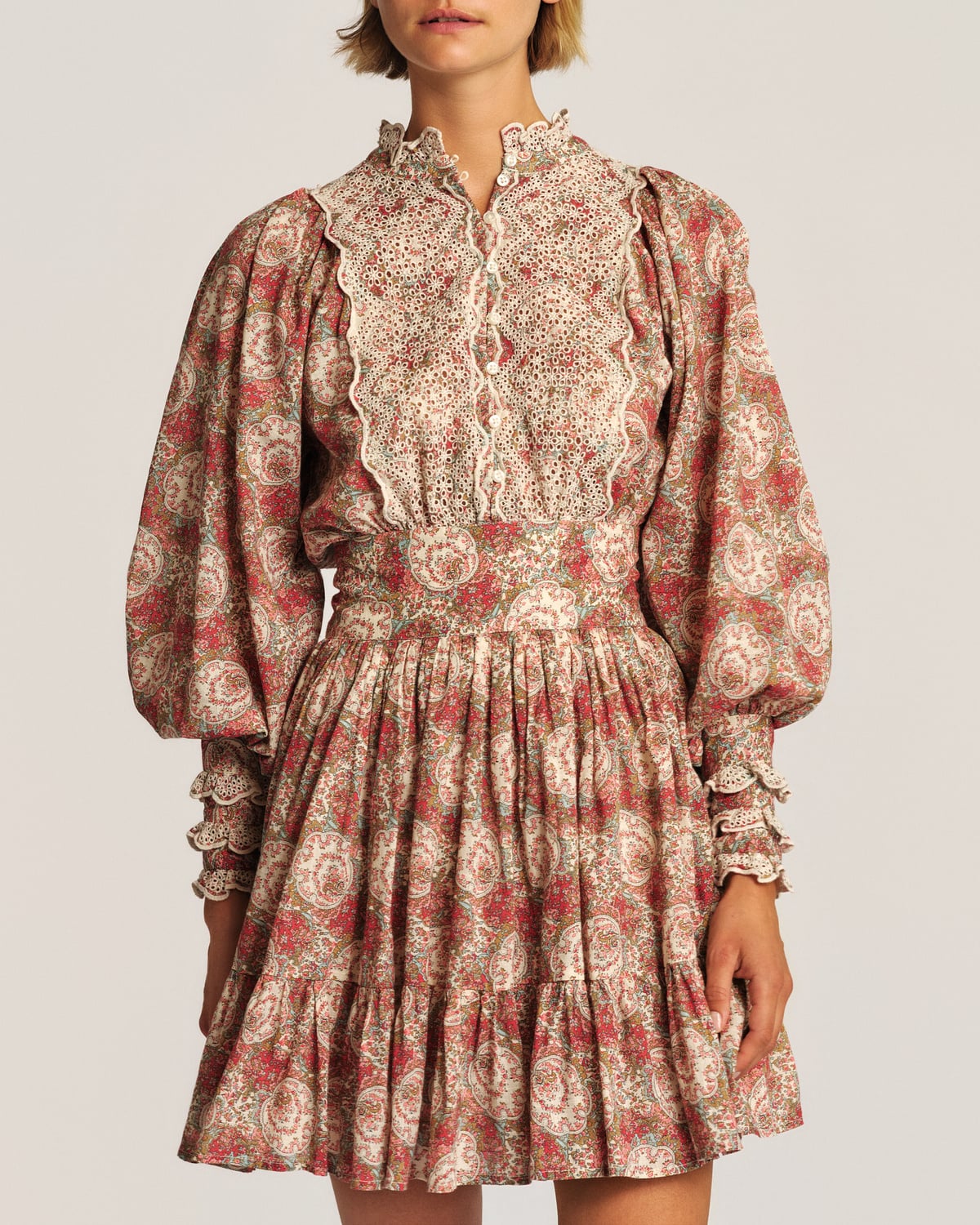Cotton Slub Mini Dress, Red Paisley. Image #2