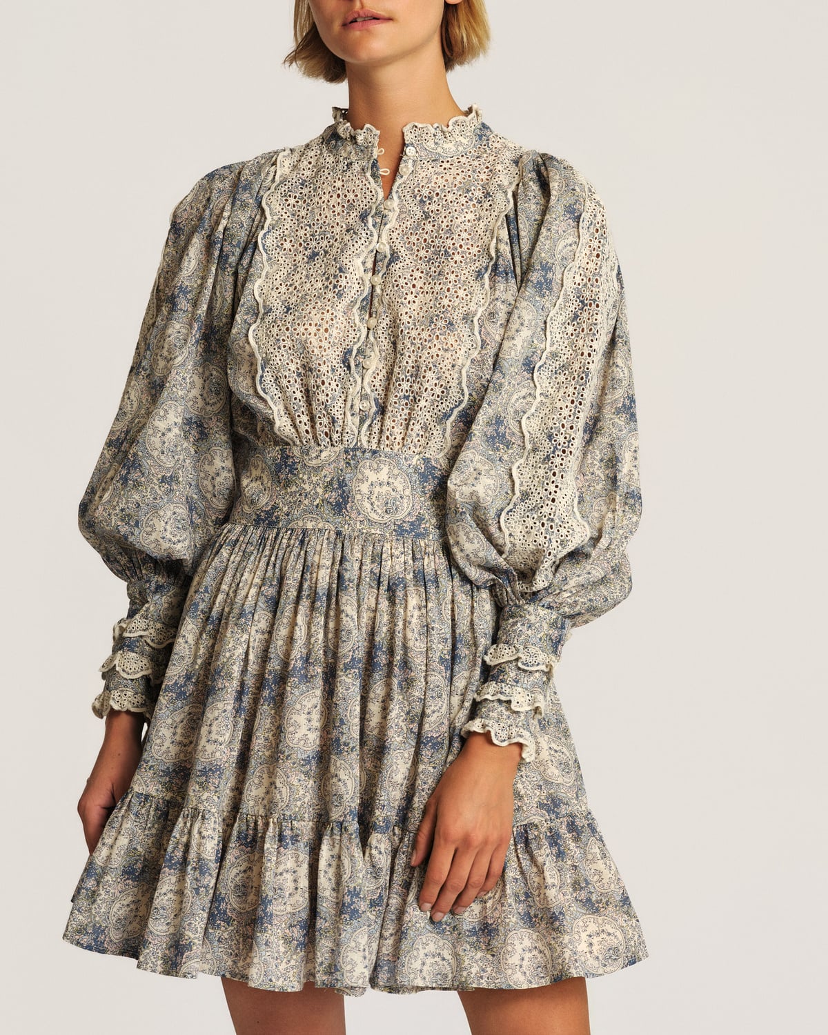 Cotton Slub Mini Dress, Blue Paisley. Image #2