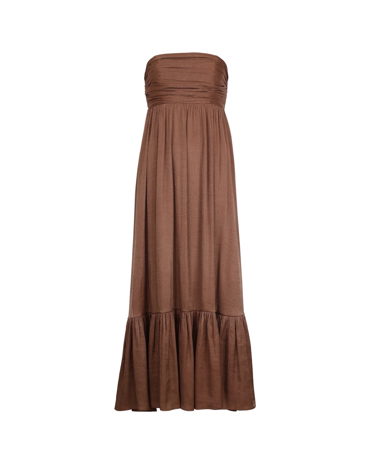 Shiny Bandeau Dress, Brown. Image #1