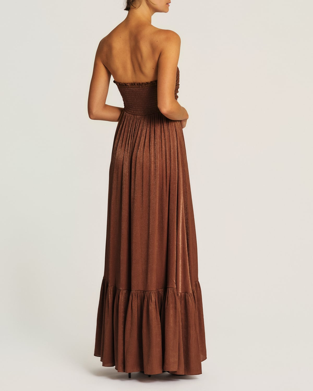 Shiny Bandeau Dress, Brown. Image #4
