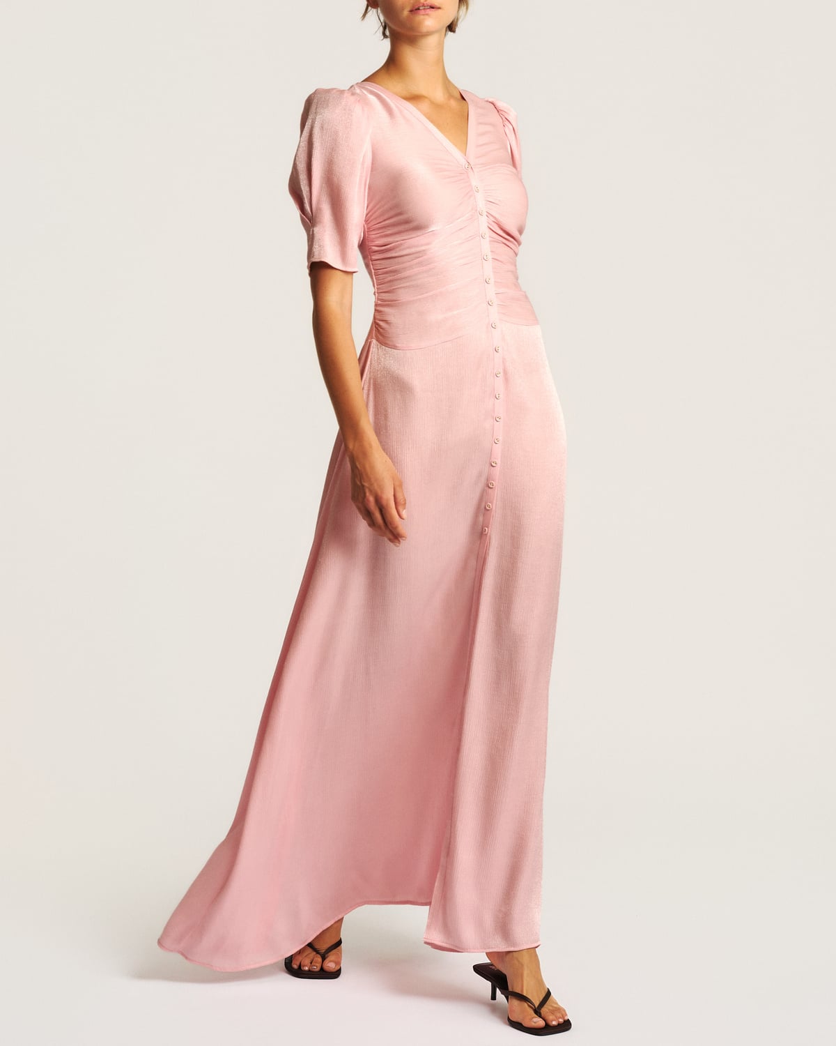 Shiny Button-Down Dress, Dusty Pink. Image #2