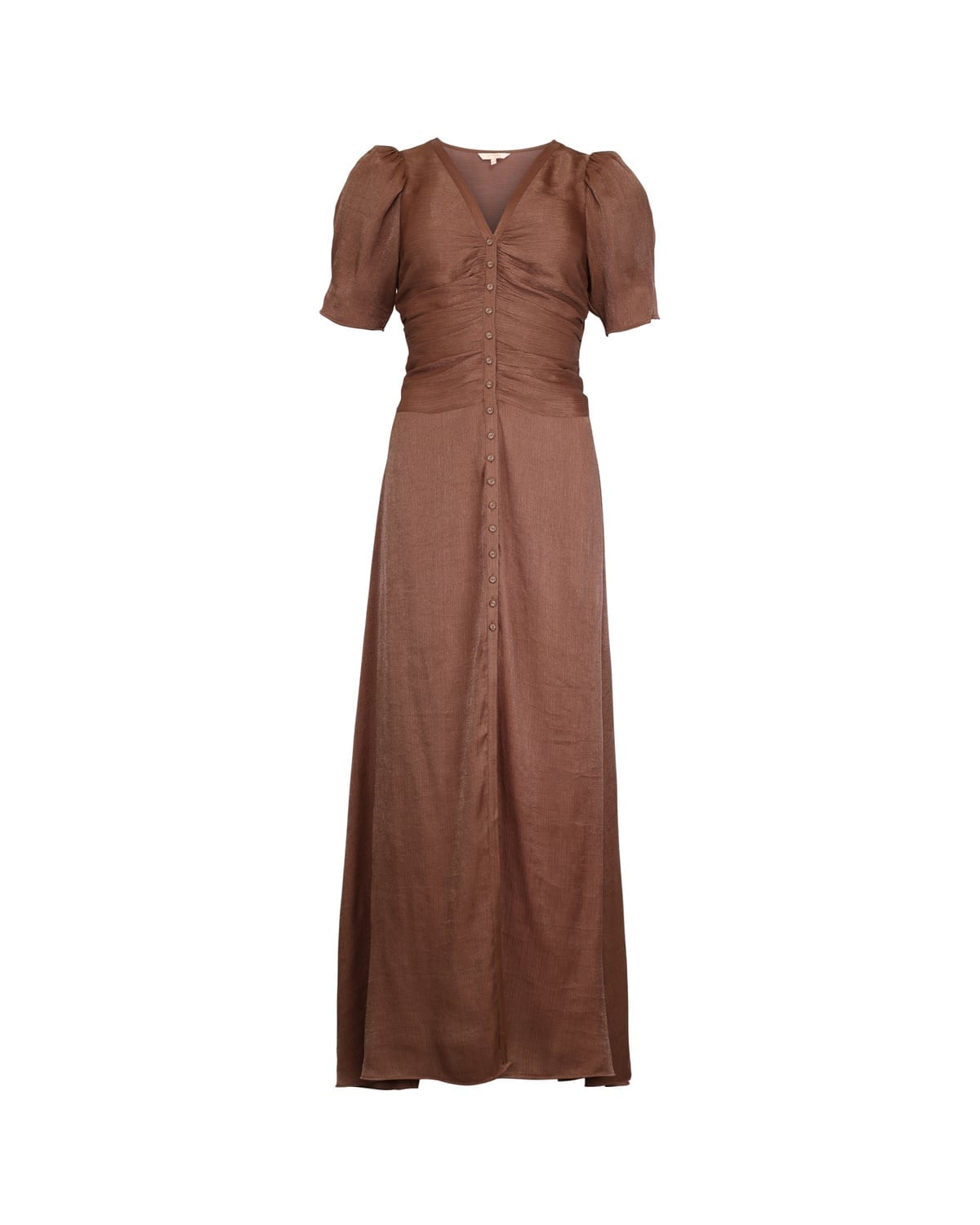 Shiny Button-Down Dress, Brown. Image #1