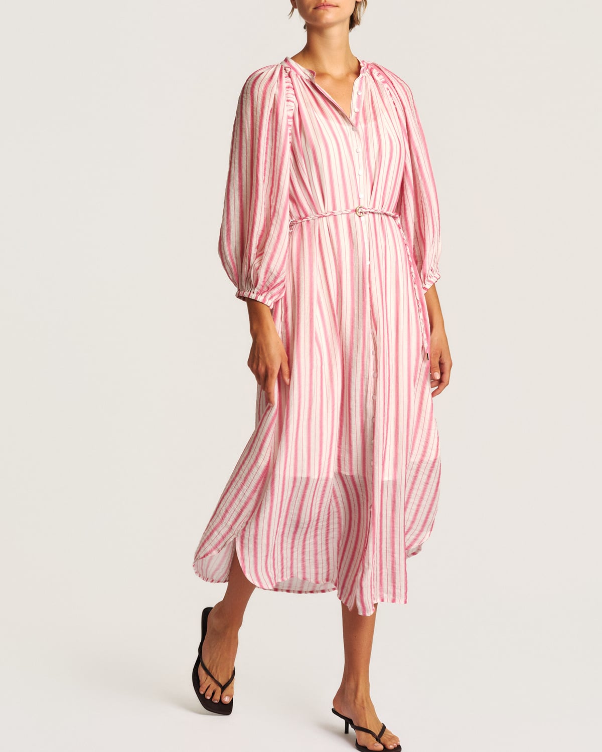 Bohemian Shift Dress, Pink Stripes. Image #2
